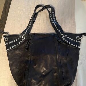 Free People Black Leather Tote with Silver Studs